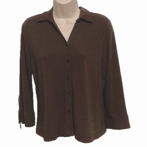 APOSTROPHE Petite Brown Light Sweater Shacket 3/4 Sleeves Womens Medium Petite